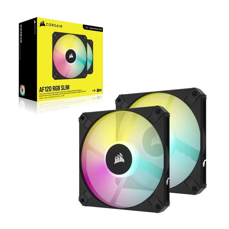 Corsair iCUE AF120 RGB Slim 120MM PWM Fluid Dynamic Bearing Fan With Lightning Node Core (Black) (Twin Pack)