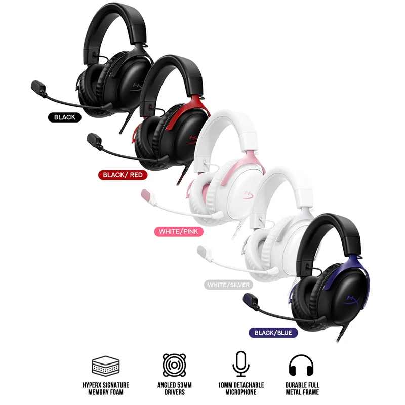 HyperX Cloud III Wired Gaming Headset for PC/PS5/PS4/Xbox Series X|S/Xbox One/Nintendo Switch/Mac/Mobile (Black, Black/Red, White/Pink, White/Silver, Black/Blue)