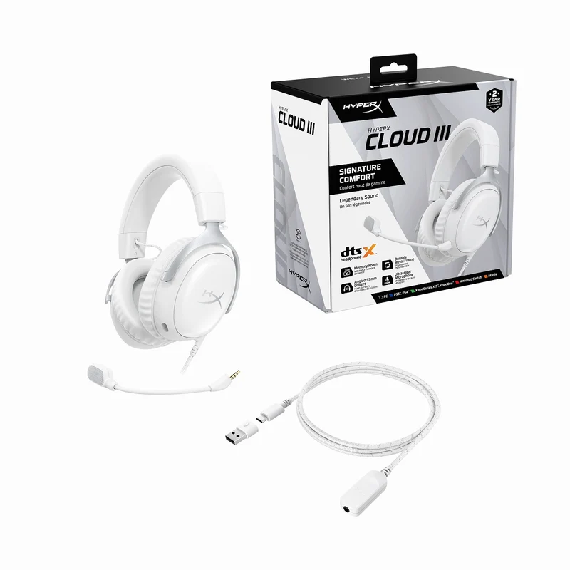 HyperX Cloud III Wired Gaming Headset for PC/PS5/PS4/Xbox Series X|S/Xbox One/Nintendo Switch/Mac/Mobile (Black, Black/Red, White/Pink, White/Silver, Black/Blue)