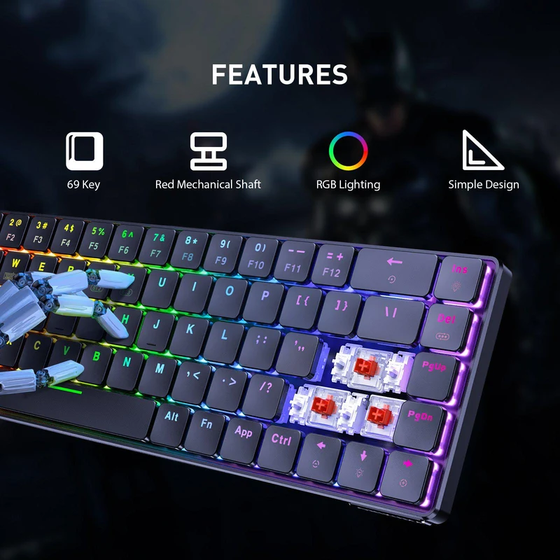 Onikuma G29 69 Keys RGB Wireless Mechanical Gaming Keyboard (Red Switch) (Black)