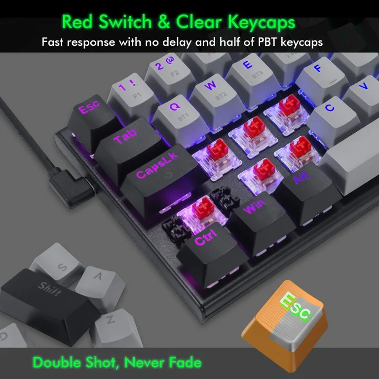E-Yooso Z-11 Tri-Mode RGB 63 Keys Hot Swappable Mechanical Keyboard Grey/Black (Red Switch)