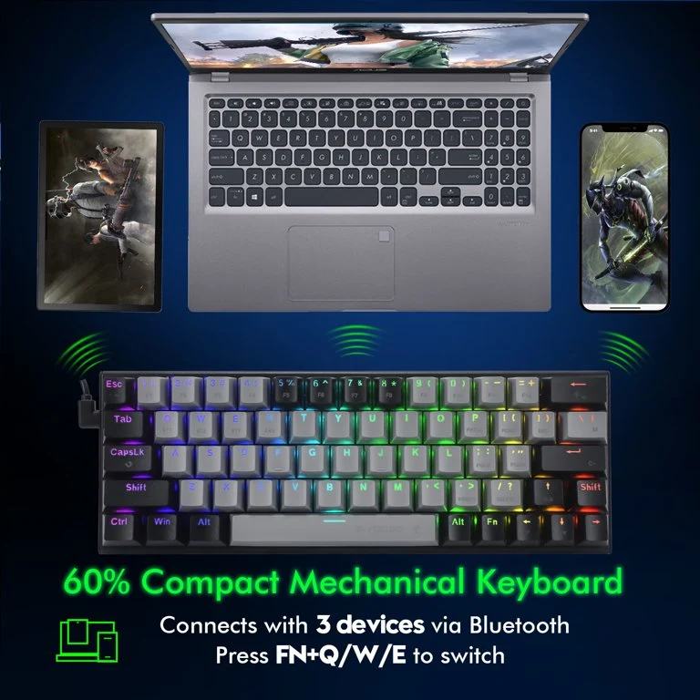 E-Yooso Z-11 Tri-Mode RGB 63 Keys Hot Swappable Mechanical Keyboard Grey/Black (Red Switch)
