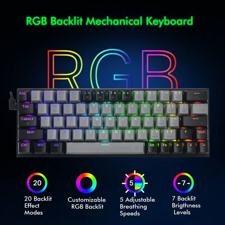 E-Yooso Z-11 Tri-Mode RGB 63 Keys Hot Swappable Mechanical Keyboard Grey/Black (Red Switch)