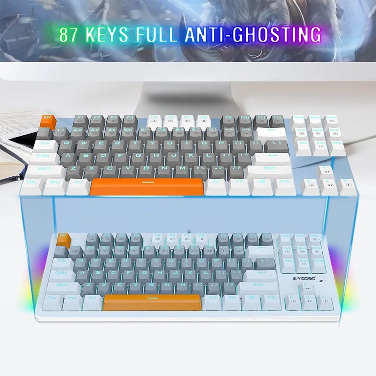 E-Yooso K-620 Single Light With RGB Side Light 87 Keys Mechanical Keyboard Grey/White (Blue Switch)