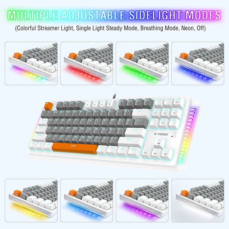 E-Yooso K-620 Single Light With RGB Side Light 87 Keys Mechanical Keyboard Grey/White (Blue Switch)