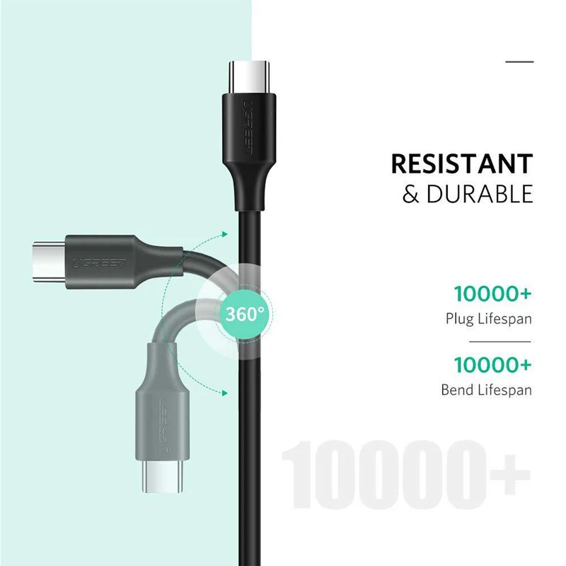 UGreen USB-C 2.0 Male To USB-C 2.0 Male 3A Data Cable - 2m, 3m (Black) (US286/10306, US286/60788)