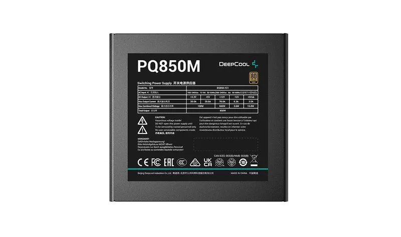 Deepcool PQ850M 80 Plus Gold Modular Power Supply (R-PQ850M-FAOB-US)