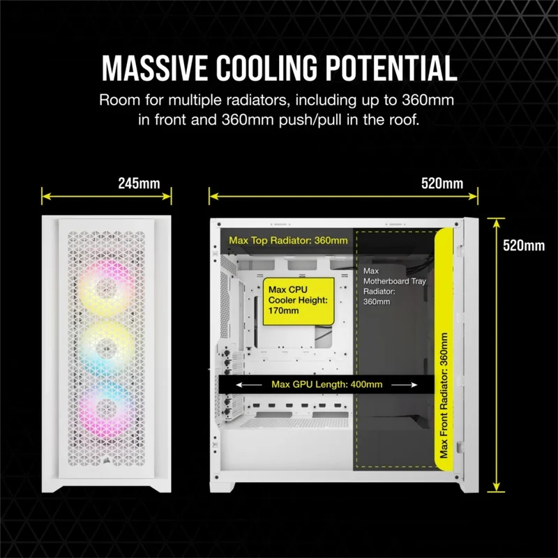 Corsair iCue 5000D RGB Airflow Mid-Tower ATX PC Case (White)