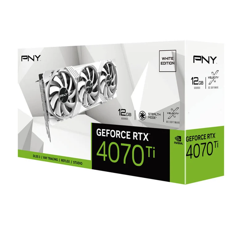 PNY GeForce RTX 4070 Ti 12GB LED Verto Triple Fan GDDR6X PCIE 4.0 Graphics Card (White) (VCG4070T12TFWXPB1)