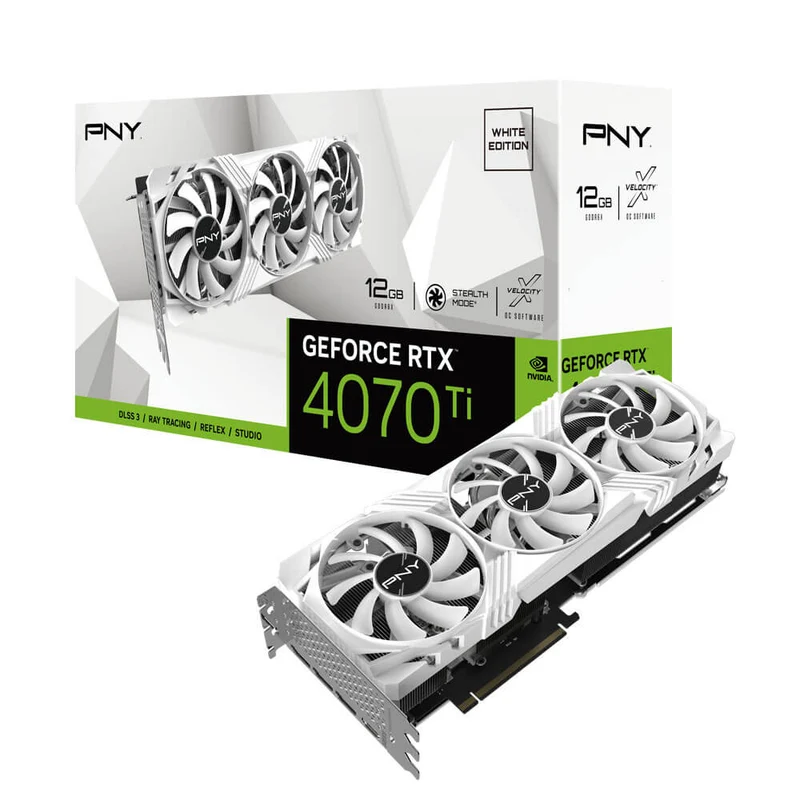 PNY GeForce RTX 4070 Ti 12GB LED Verto Triple Fan GDDR6X PCIE 4.0 Graphics Card (White) (VCG4070T12TFWXPB1)