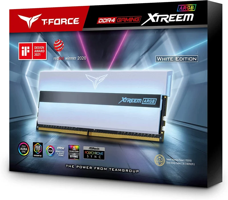 Teamgroup T-Force Xtreem ARGB 16GB (2X8GB) DDR4 3600Mhz CL18-22-22-42 1.35V Desktop Memory (White) (TF13D416G3600HC18JDC01)