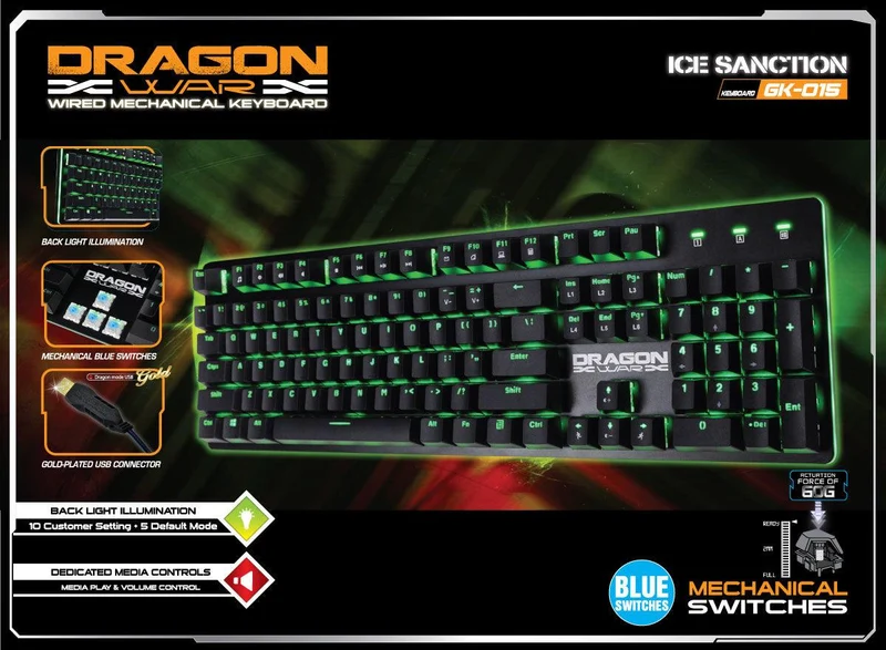 Dragonwar Ice Sanction Wired Mechanical Keyboard (Blue Switches)(GK-015-BK-ENG)