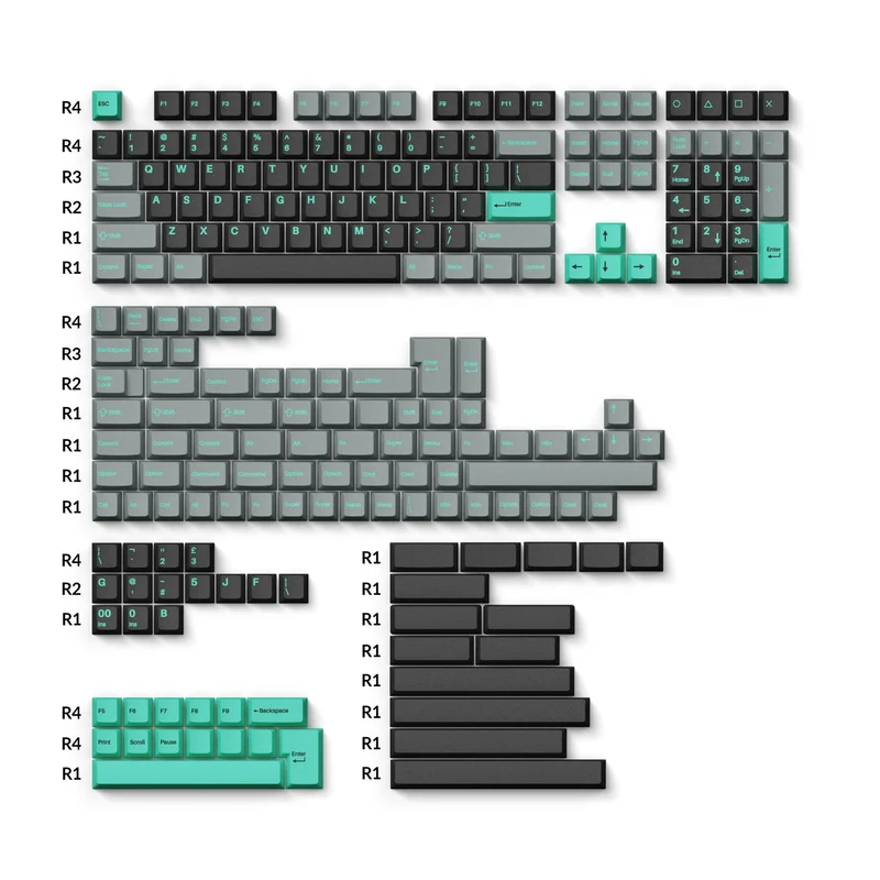 Keychron Cherry Profile Double Shot PBT Full Set Keycaps - Hacker Mint (PBT-16)