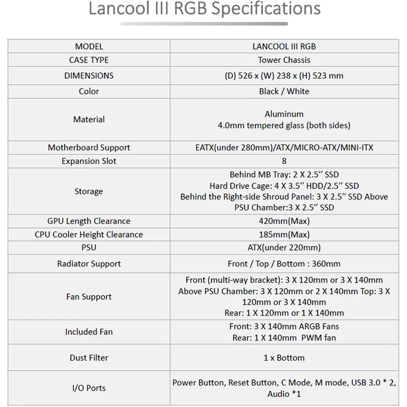Lian Li Lancool 3R-X Mesh RGB E-ATX Mid-Tower Case (Black)