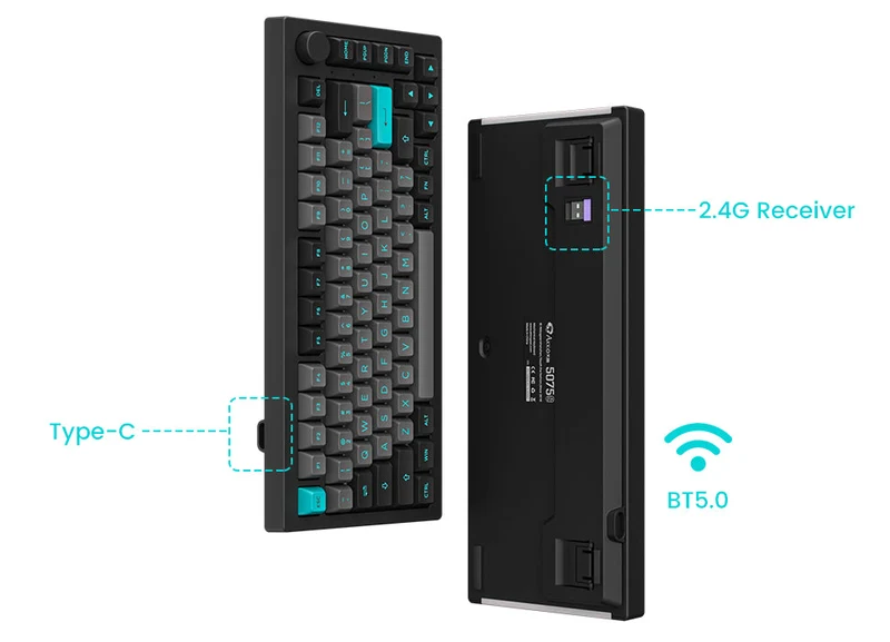 Akko Black & Cyan 5075B Plus Multi-Modes RGB Mechanical Keyboard (Akko CS Silver)