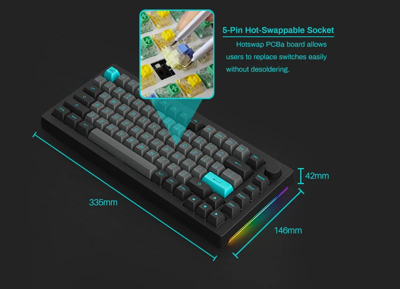 Akko Black & Cyan 5075B Plus Multi-Modes RGB Mechanical Keyboard (Akko CS Wine Red)