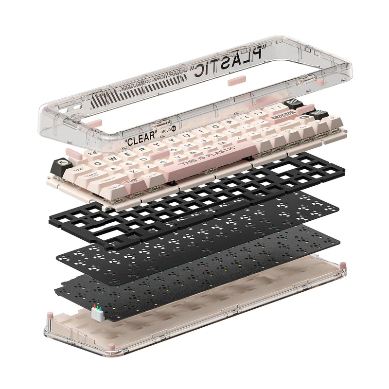 MelGeek MOJO68 See-Through Custom & Programmable Mechanical Keyboard (Christian) (Kailh Box Plastic)