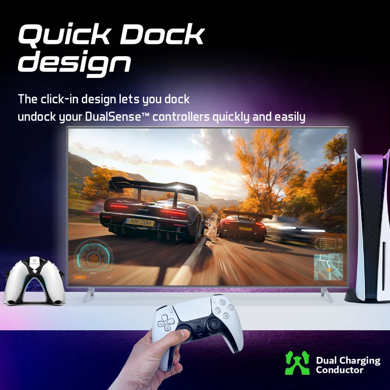 Vertux Dualdock-PS5 Dualsense Controller Charging Station (White)
