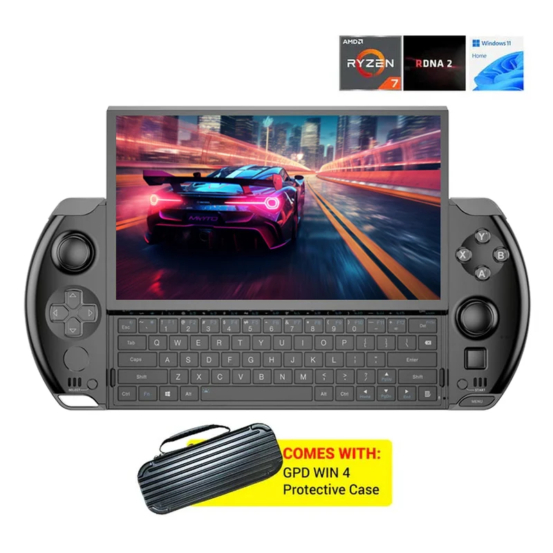 GPD WIN 4 AMD Ryzen 7 6800U Handheld PC Gaming Console (Black) [32GB+2TB ] + GPD Protection Case for WIN 4
