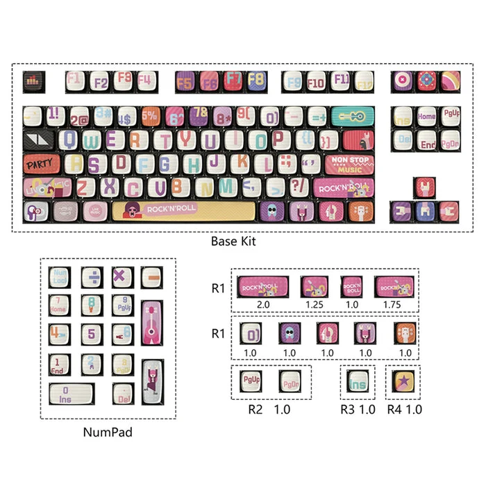 PIIFOX 117-Key Dye-Subbed PBT ASA Profile Pudding Keycaps Set (Rock And Roll)
