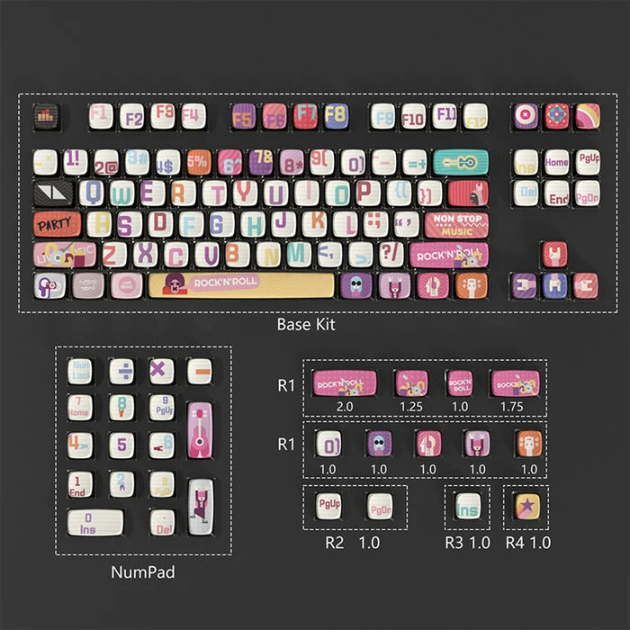 PIIFOX 117-Key Dye-Subbed PBT ASA Profile Pudding Keycaps Set (Rock And Roll)