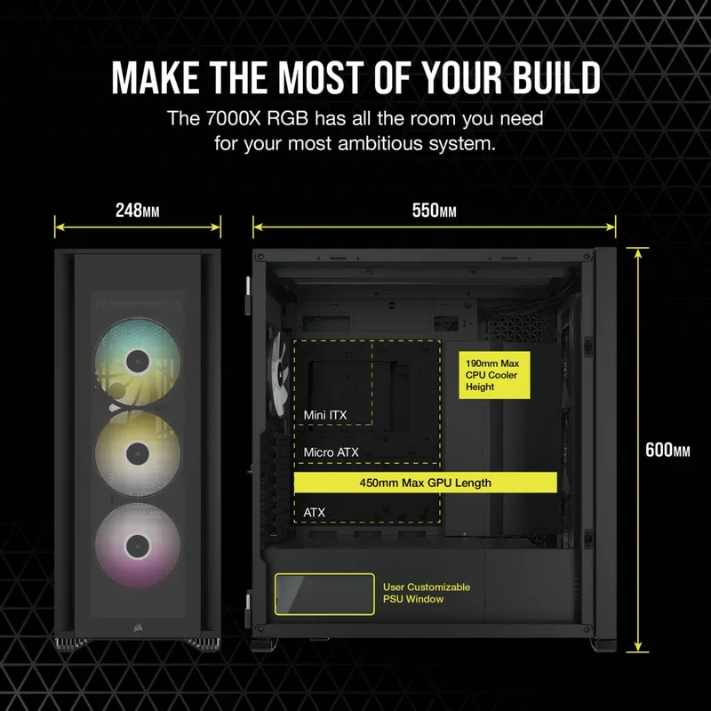 Corsair iCUE 7000X RGB Tempered Glass Full-Tower ATX PC Case (Black)