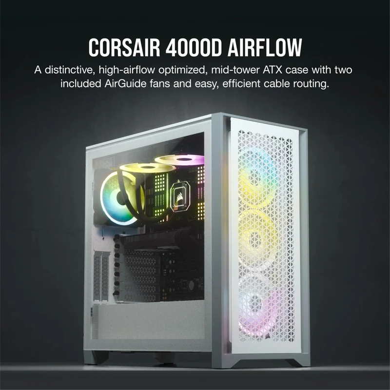 Corsair 4000D Airflow Tempered Glass Mid-Tower ATX Case (White)
