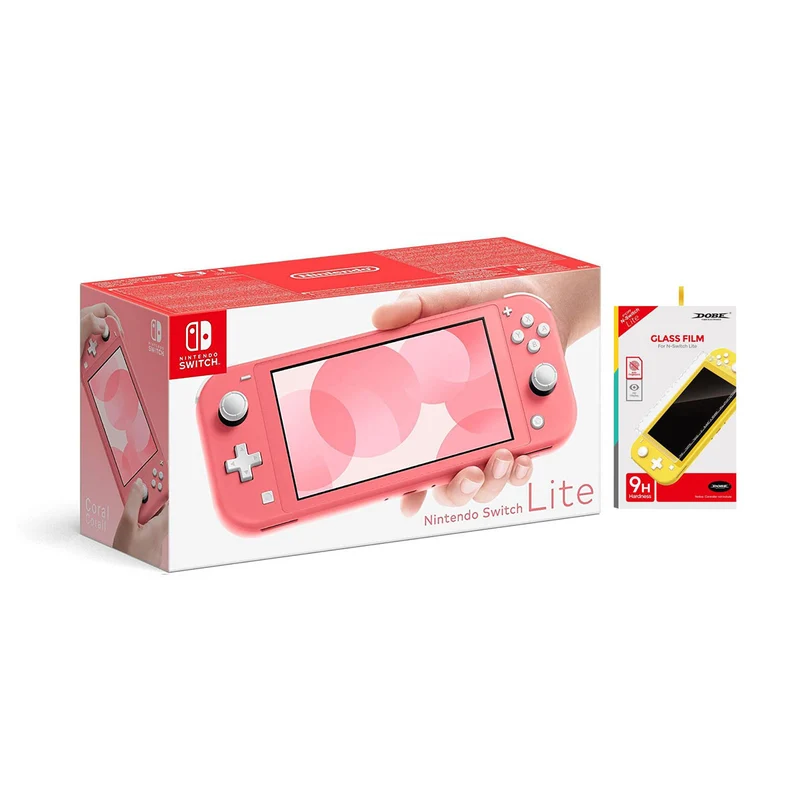 Nintendo Switch Lite Console Coral + Dobe NSW Glass Film (TNS-19118A) Bundle