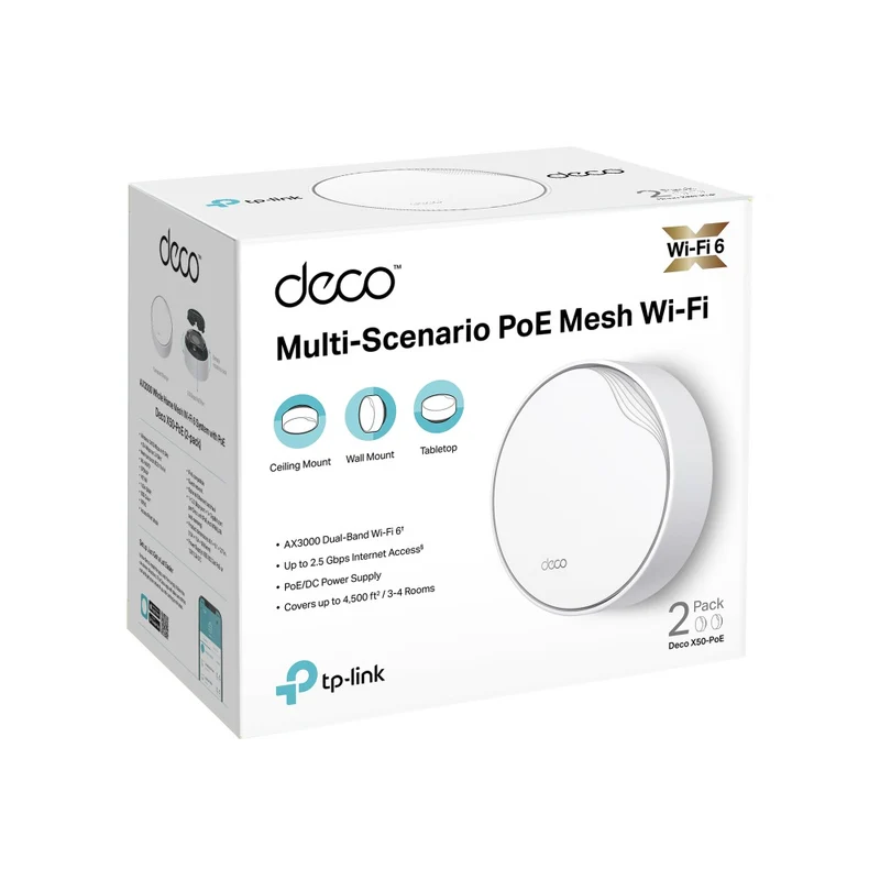 TP-Link AX3000 Whole Home Mesh WiFi 6 System With POE (Deco X50-POE) (2-Pack)