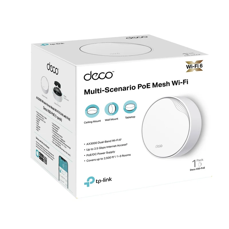 TP-Link AX3000 Whole Home Mesh WiFi 6 System With POE (Deco X50-POE) (1-Pack)