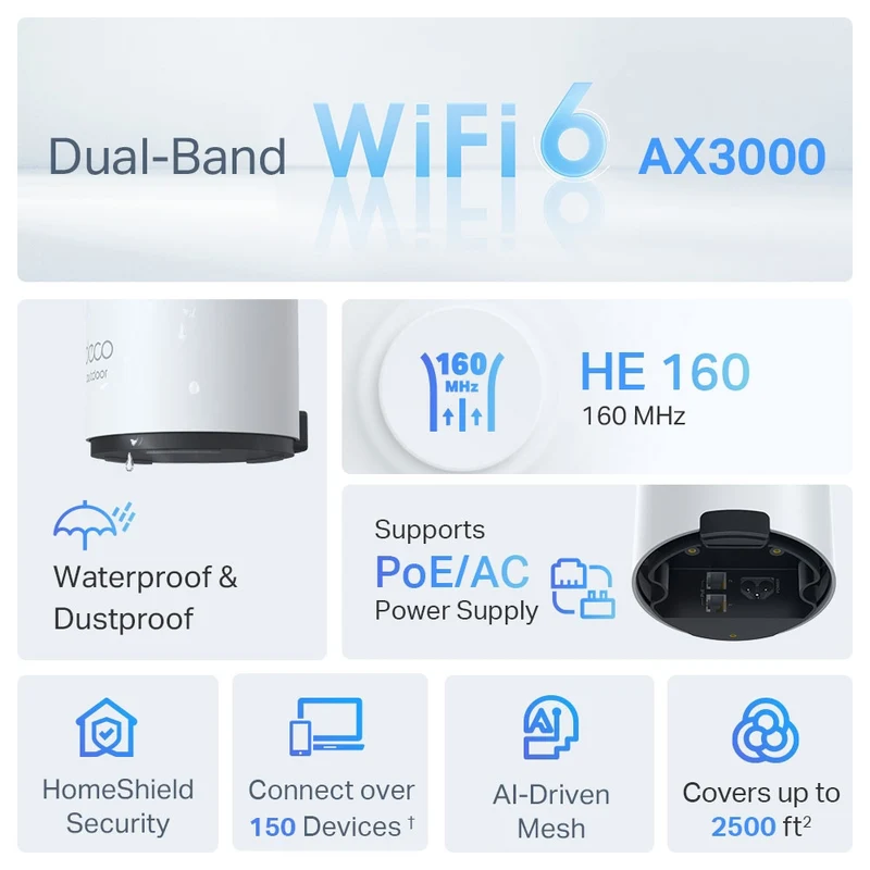 TP-Link AX3000 Outdoor/Indoor Mesh WiFi (Deco X50-Outdoor) (1-Pack)