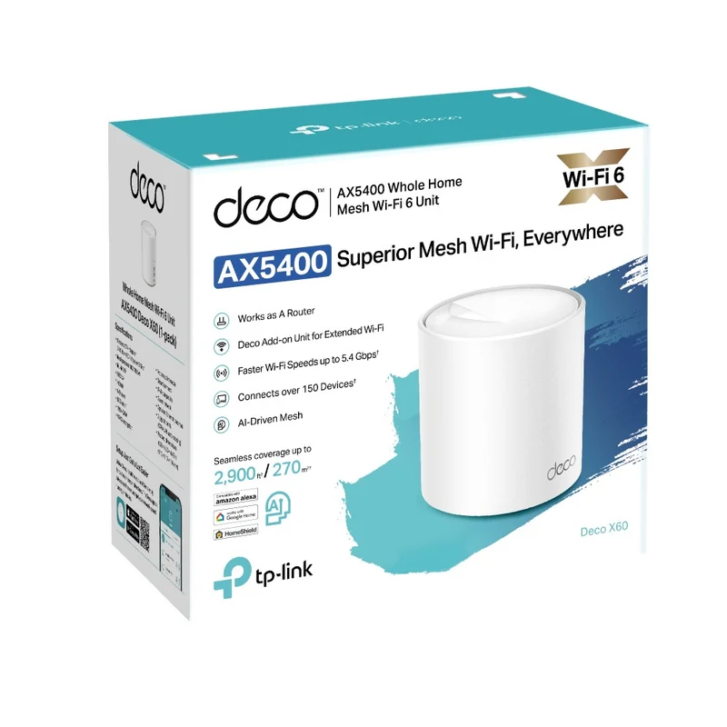TP-Link AX5400 Whole Home Mesh Wi-Fi 6 System (Deco X60) (1-Pack)
