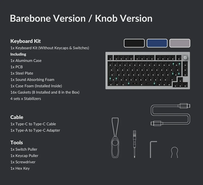Keychron Q1 QMK Custom Mechanical Barebone Knob Keyboard Version 2 (Carbon Black) (Q1B1)