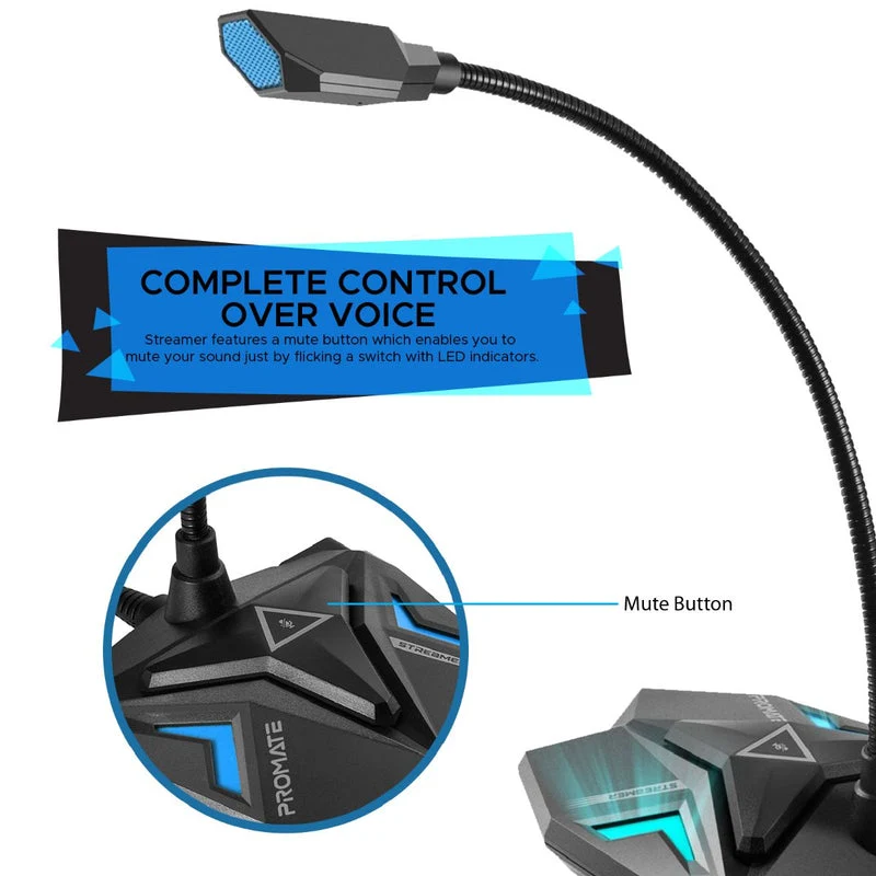 Promate Streamer High Definition USB Gaming Microphone (Blue)