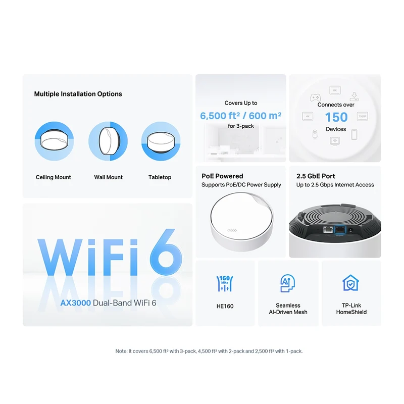 TP-Link AX3000 Whole Home Mesh Wi-Fi 6 System With POE (Deco X50-POE) (3-Pack)