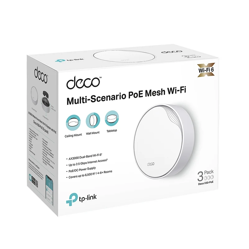 TP-Link AX3000 Whole Home Mesh Wi-Fi 6 System With POE (Deco X50-POE) (3-Pack)