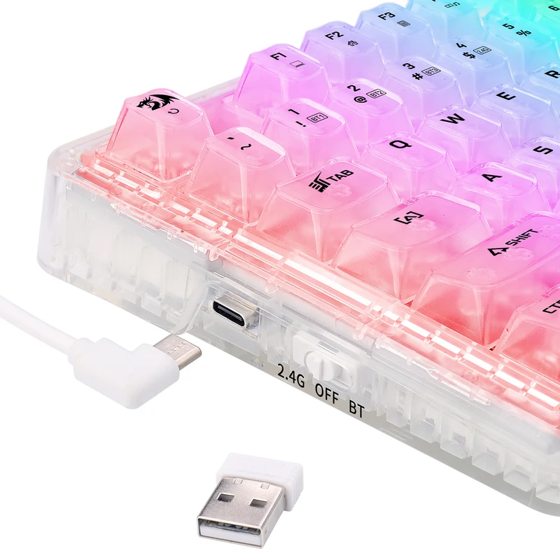 Redragon Elf Pro Wireless Crystal 75% Gasket Hot-Swappable Mechanical Keyboard (Crystal) (K649CT-RGB-Pro)