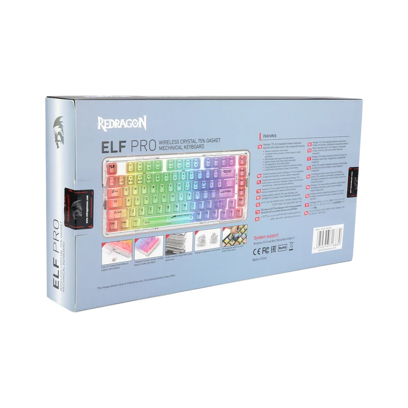 Redragon Elf Pro Wireless Crystal 75% Gasket Hot-Swappable Mechanical Keyboard (Crystal) (K649CT-RGB-Pro)