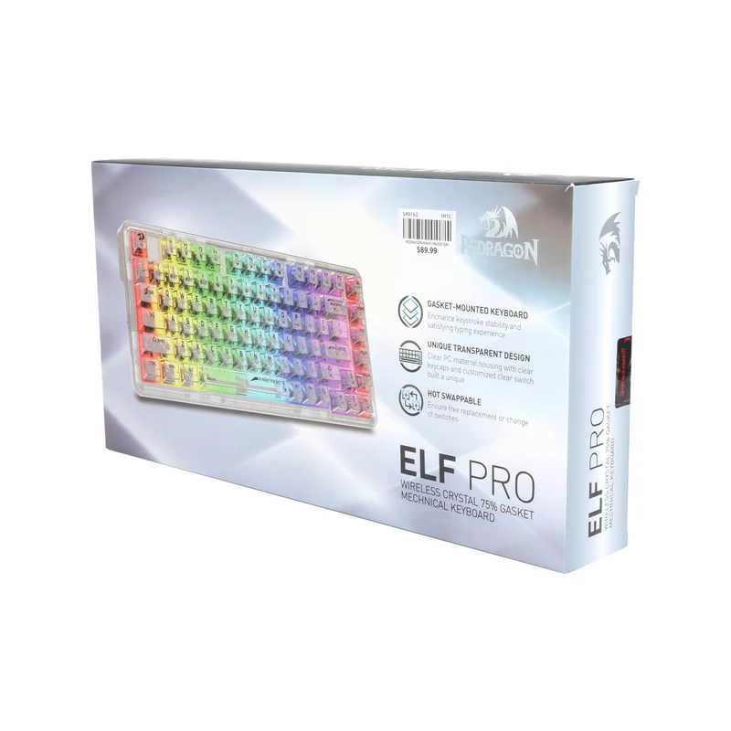 Redragon Elf Pro Wireless Crystal 75% Gasket Hot-Swappable Mechanical Keyboard (Crystal) (K649CT-RGB-Pro)