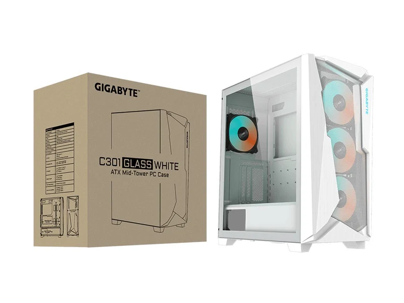 Gigabyte C301 Tempered Glass RGB ATX Mid-Tower PC Case - White (GB-C301GW)
