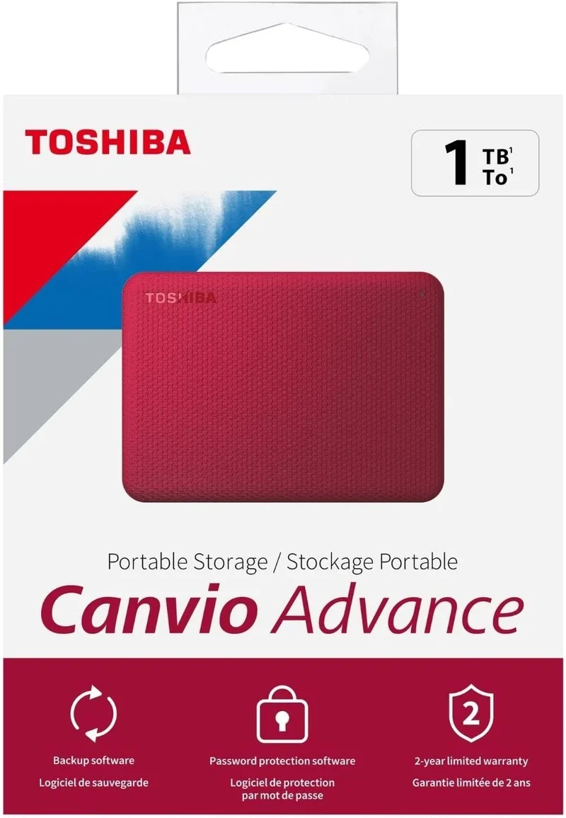 Toshiba Canvio Advance 1TB 2.5" USB 3.2 Portable External Hard Drive (Red)