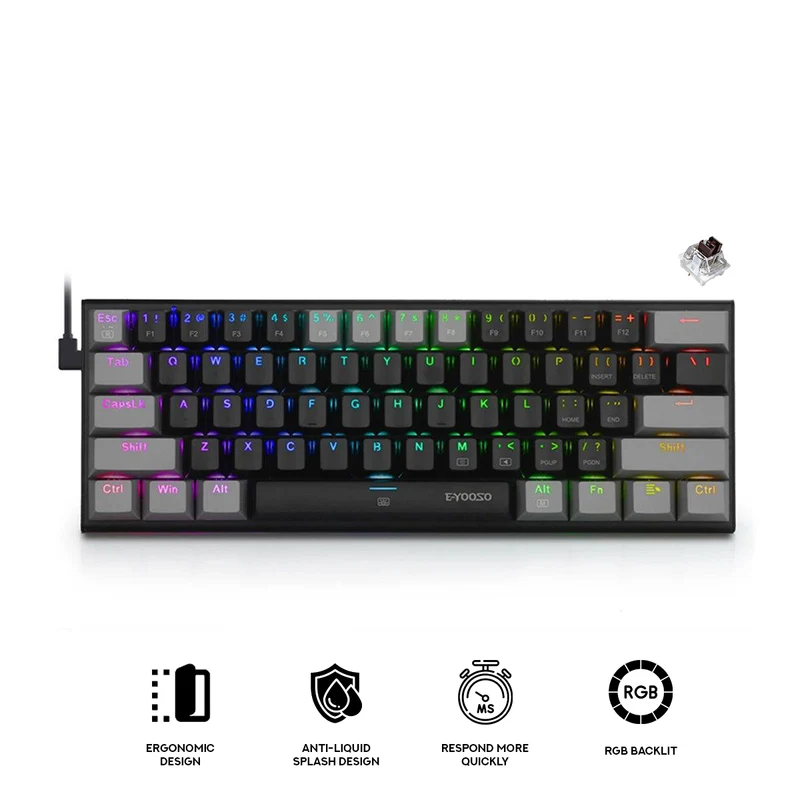 E-YOOSO Z-11 RGB 61 Keys Hot Swappable Mechanical Keyboard Black/Gray (Brown Switch)