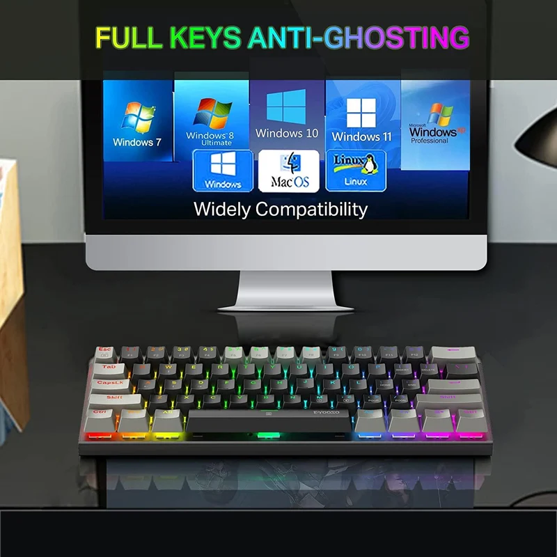 E-YOOSO Z-11 RGB 61 Keys Hot Swappable Mechanical Keyboard Black/Gray (Brown Switch)