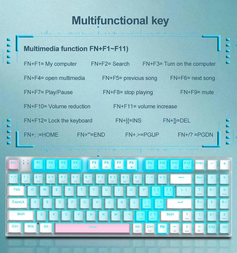 E-YOOSO Z-19 Single Light 94 Keys Hot Swappable Mechanical Keyboard Blue/White (Red Switch)