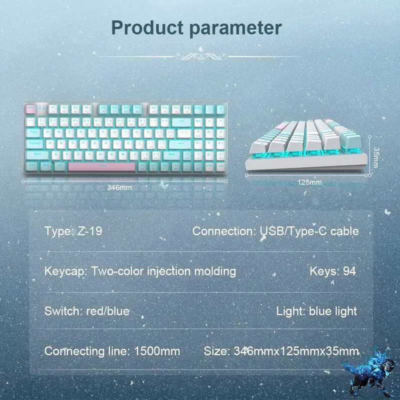E-YOOSO Z-19 Single Light 94 Keys Hot Swappable Mechanical Keyboard Blue/White (Red Switch)