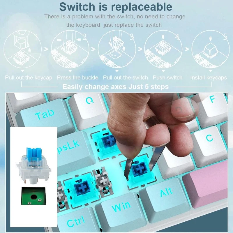 E-YOOSO Z-19 Single Light 94 Keys Hot Swappable Mechanical Keyboard White/Blue (Blue Switch)