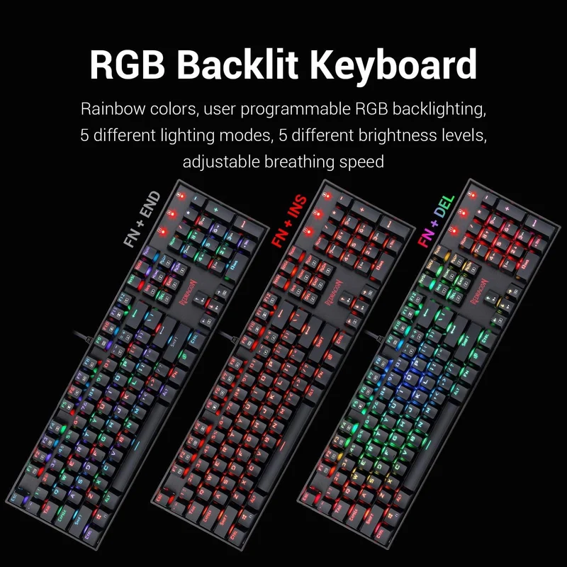 Redragon Mitra V2 RGB Mechanical Gaming Keyboard (K551RGB-1 V2) (Dust-Proof Blue, Dust-Proof Red)