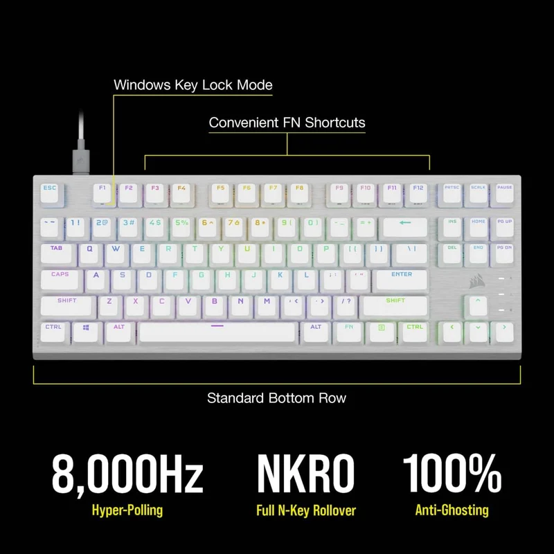 Corsair K60 Pro TKL RGB Tenkeyless Optical-Mechanical Gaming Keyboard (White) (Corsair OPX Switch)