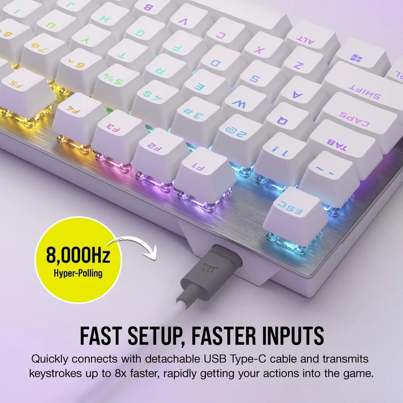Corsair K60 Pro TKL RGB Tenkeyless Optical-Mechanical Gaming Keyboard (White) (Corsair OPX Switch)