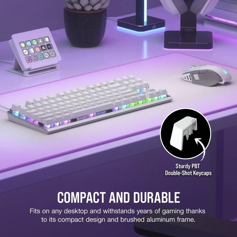 Corsair K60 Pro TKL RGB Tenkeyless Optical-Mechanical Gaming Keyboard (White) (Corsair OPX Switch)